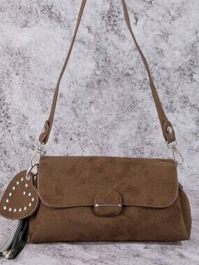 NWT Fame Heart And Tassel Accent Suede Shoulder Bag